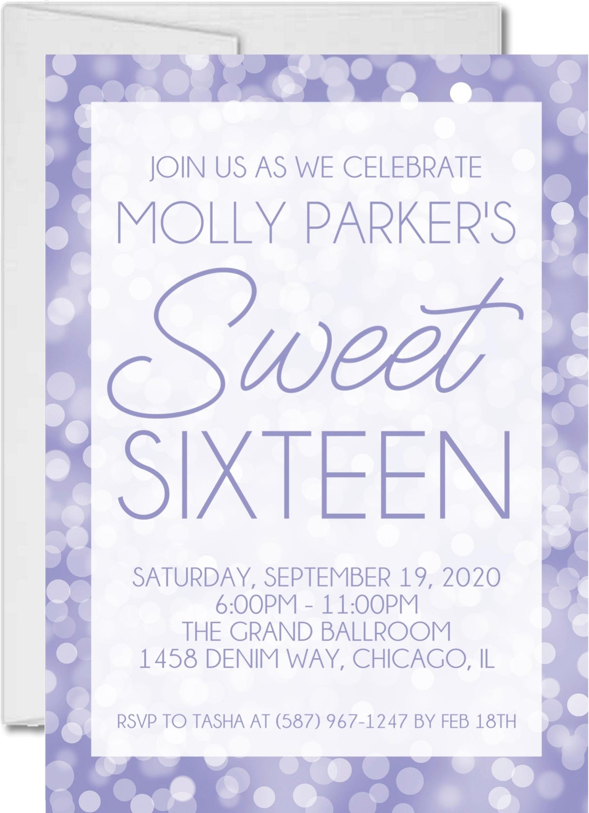 purple lavender sweet 16 invitation cards