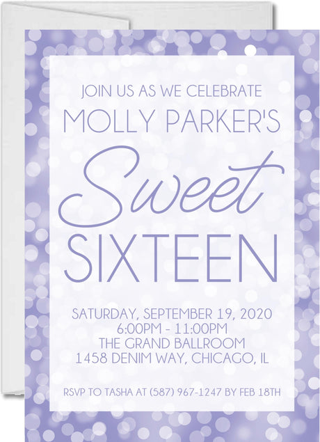 purple lavender sweet 16 invitation cards