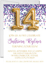 purple turquoise confetti birthday invitations milestone celebration theme