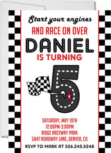 race car birthday party invitations checkered flag design