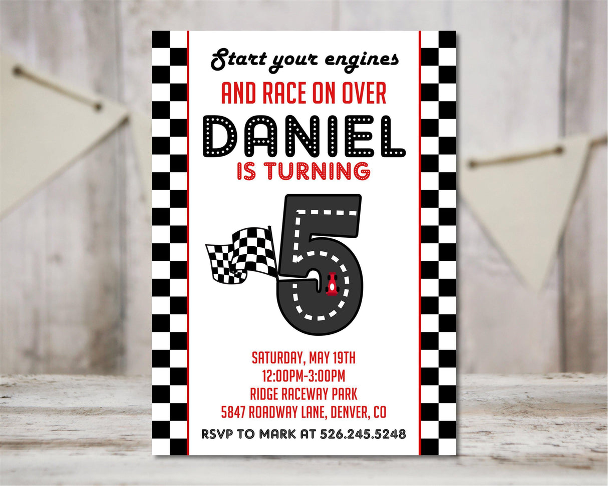 racing birthday invitations bold race track theme
