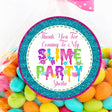 rainbow slime party sticker with glitter border