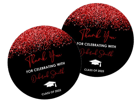 Red and black graduation stickers – printed glitter design on matte paper