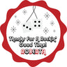 red 50s rock and roll birthday sticker with scalloped edge design