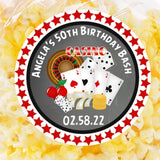 red and black casino birthday sticker with four aces