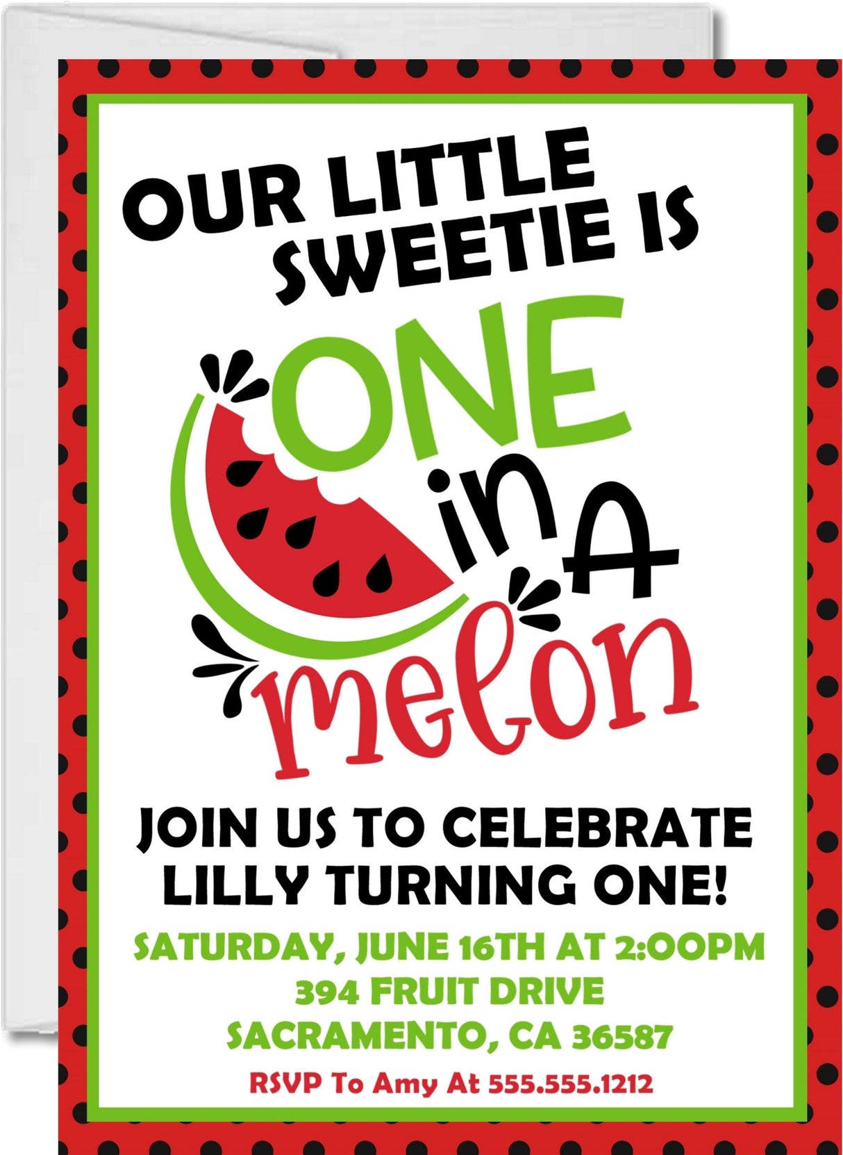 red black one in a melon birthday invitations summer party theme