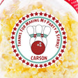 red bowling ball birthday sticker with pins