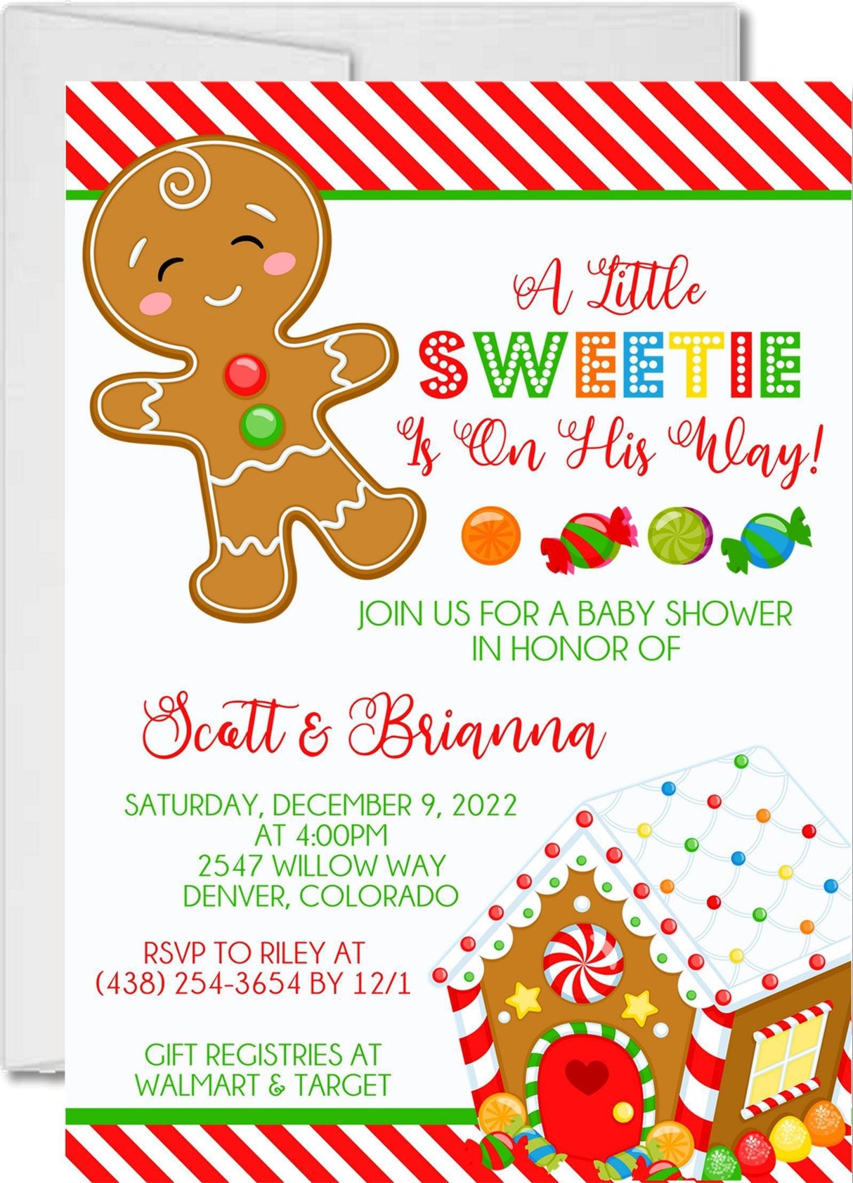 red candy cane baby shower invitations christmas sweets theme