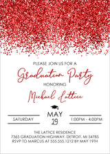 red graduation party invitations modern confetti design
