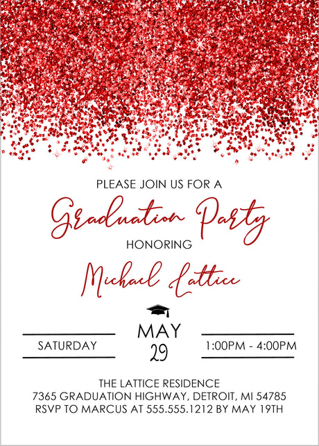 red graduation party invitations modern confetti design