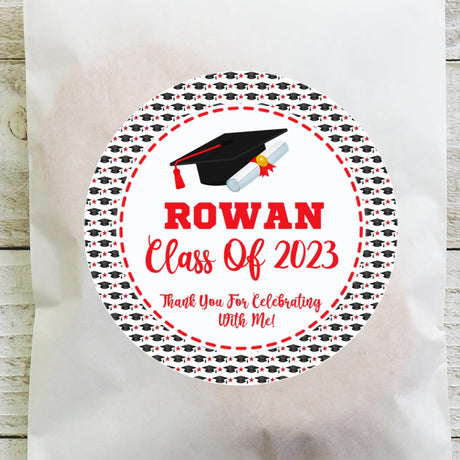 Red graduation stickers – graduation cap and star border design