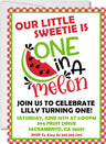 red green black watermelon invitation cards girls first birthday style
