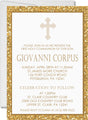 religious invitations with decorative cross and gold border design