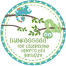 reptile birthday sticker with snake on branch and jungle leaves