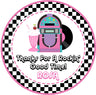 retro diner birthday sticker with jukebox and checkered border
