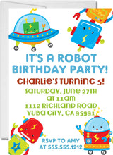 robot birthday party invitations colorful futuristic design