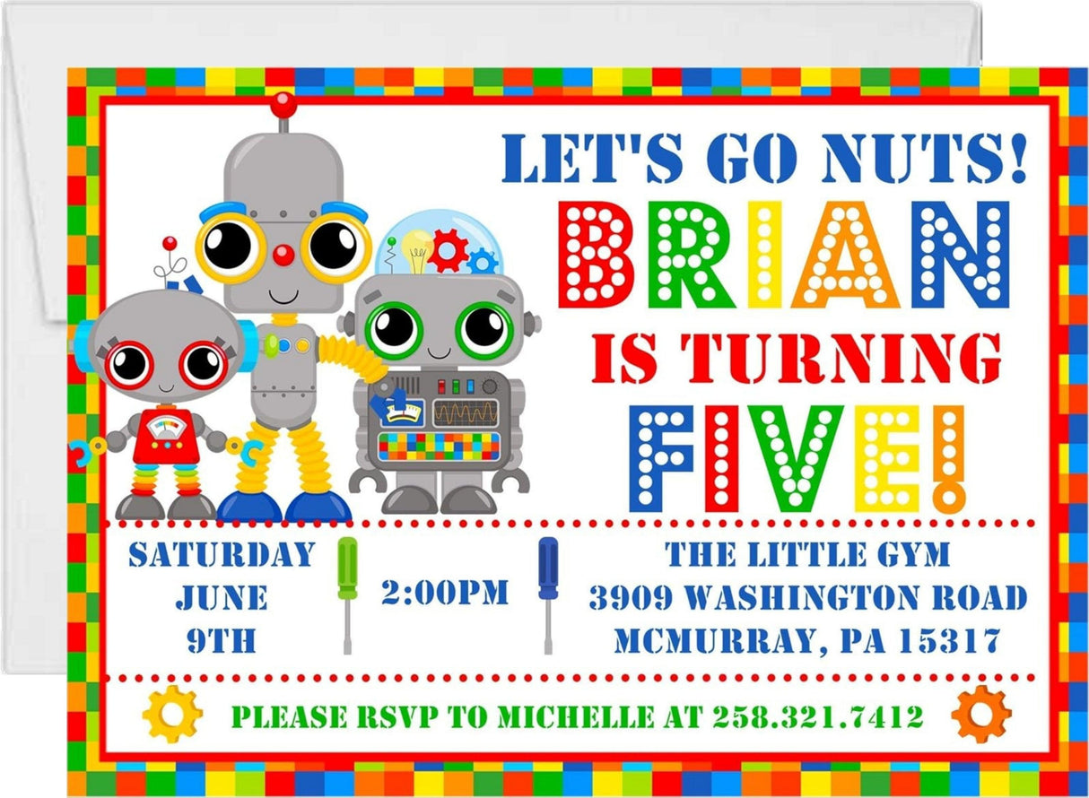robot themed birthday invitations playful futuristic theme