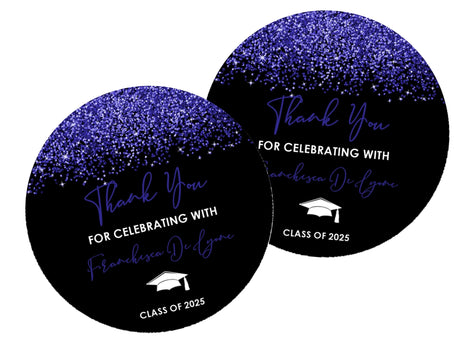 Close-up of royal blue and black graduation sticker – smooth matte finish