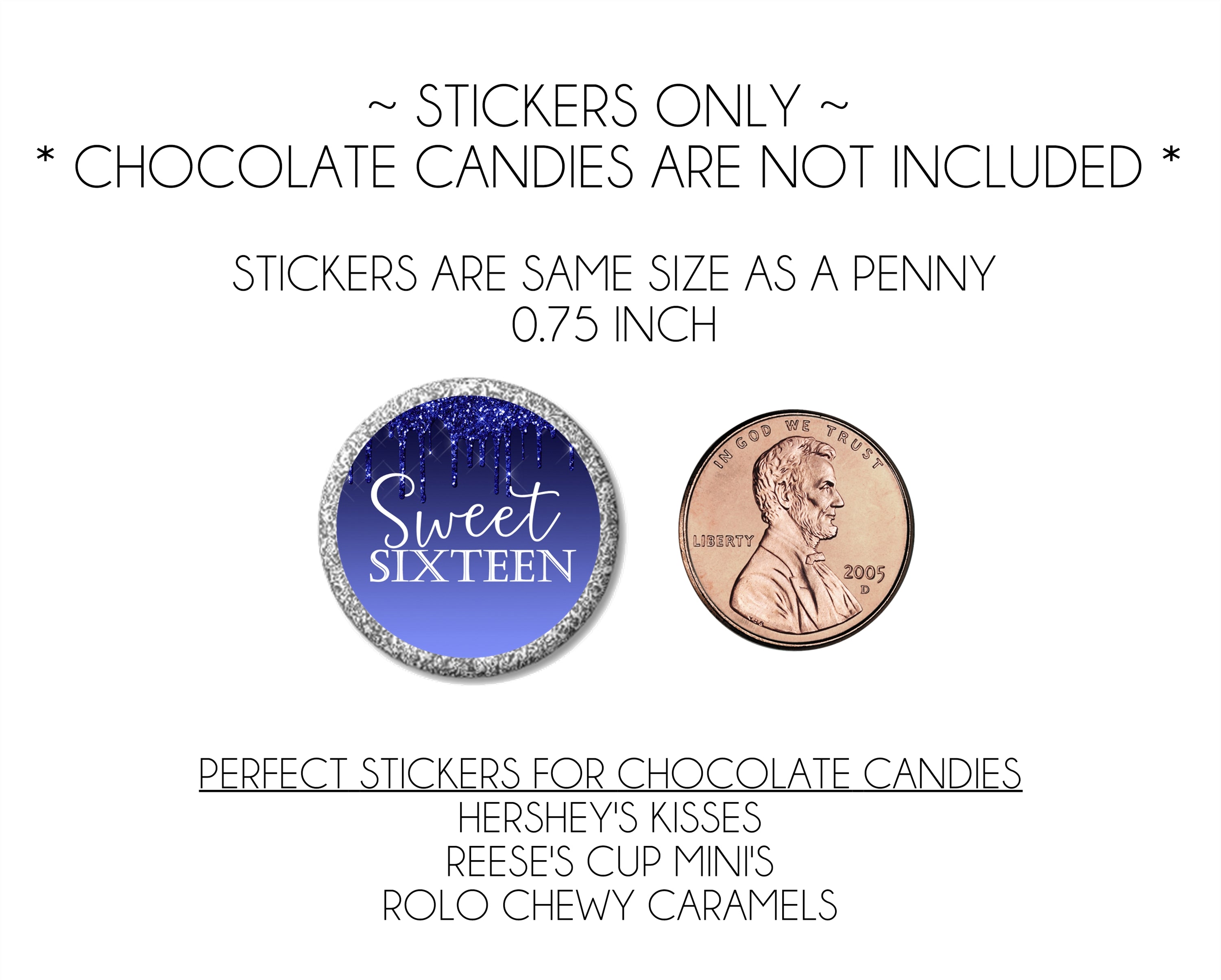 Royal Blue Sweet 16 Candy Stickers