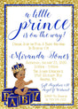 royal prince baby shower invitations blue gold design