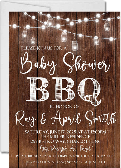 rustic baby q baby shower invitations wood plank bbq design