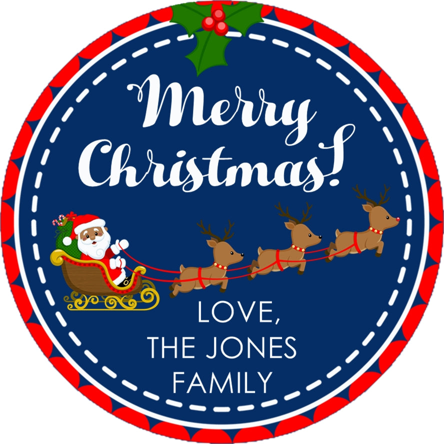 santa sleigh reindeer christmas treat bag sticker