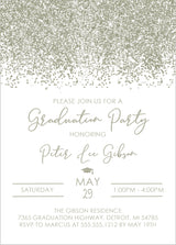 silver graduation party invitations confetti design