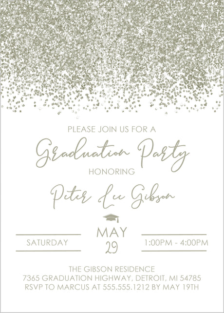 silver graduation party invitations confetti design