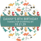simple dino party sticker with muted colors and clean layout