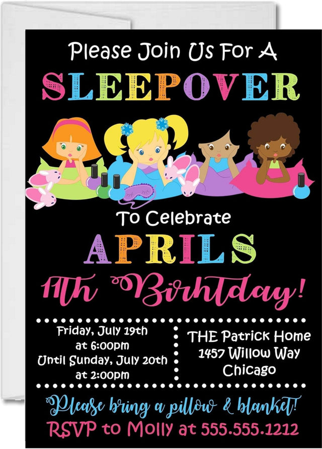 sleepover birthday party invitations colorful pajama party design