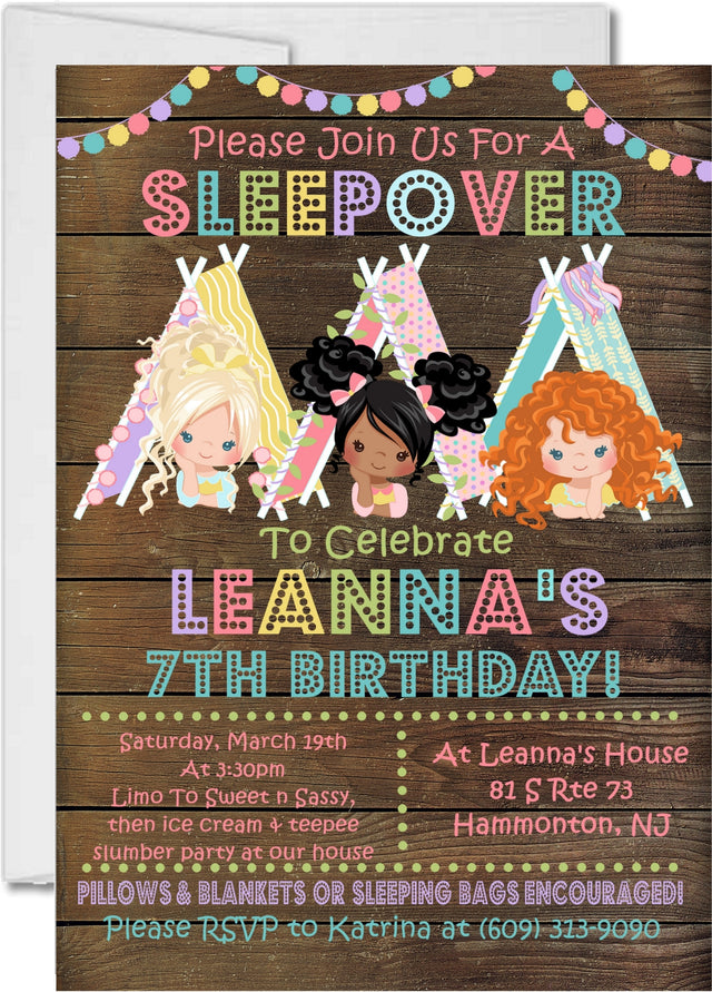 sleepover birthday party invitations teepee slumber design