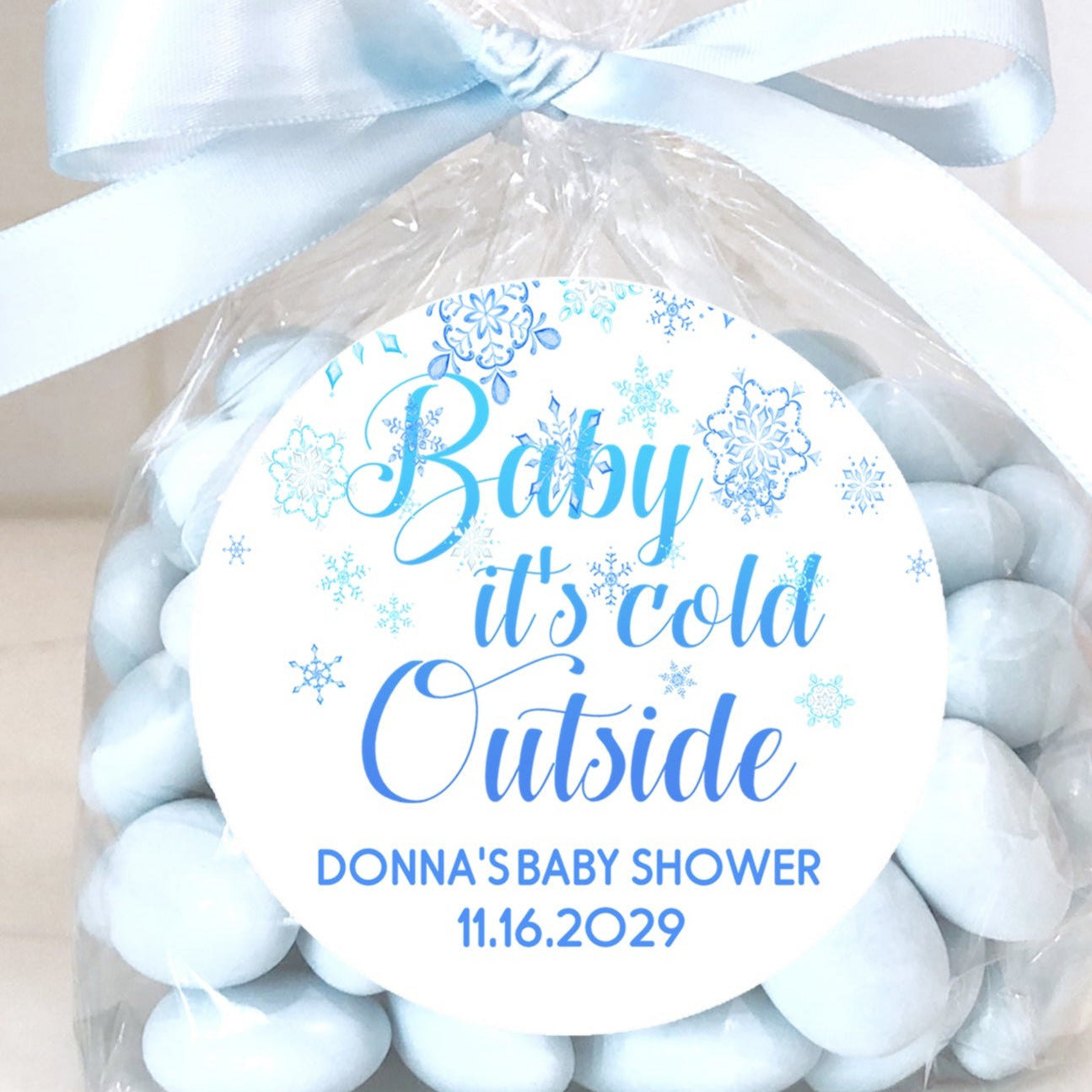 Blue Baby It's Cold Outside Snowflake Baby Shower Stickers