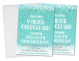 snowflake first birthday invitations blue winter theme
