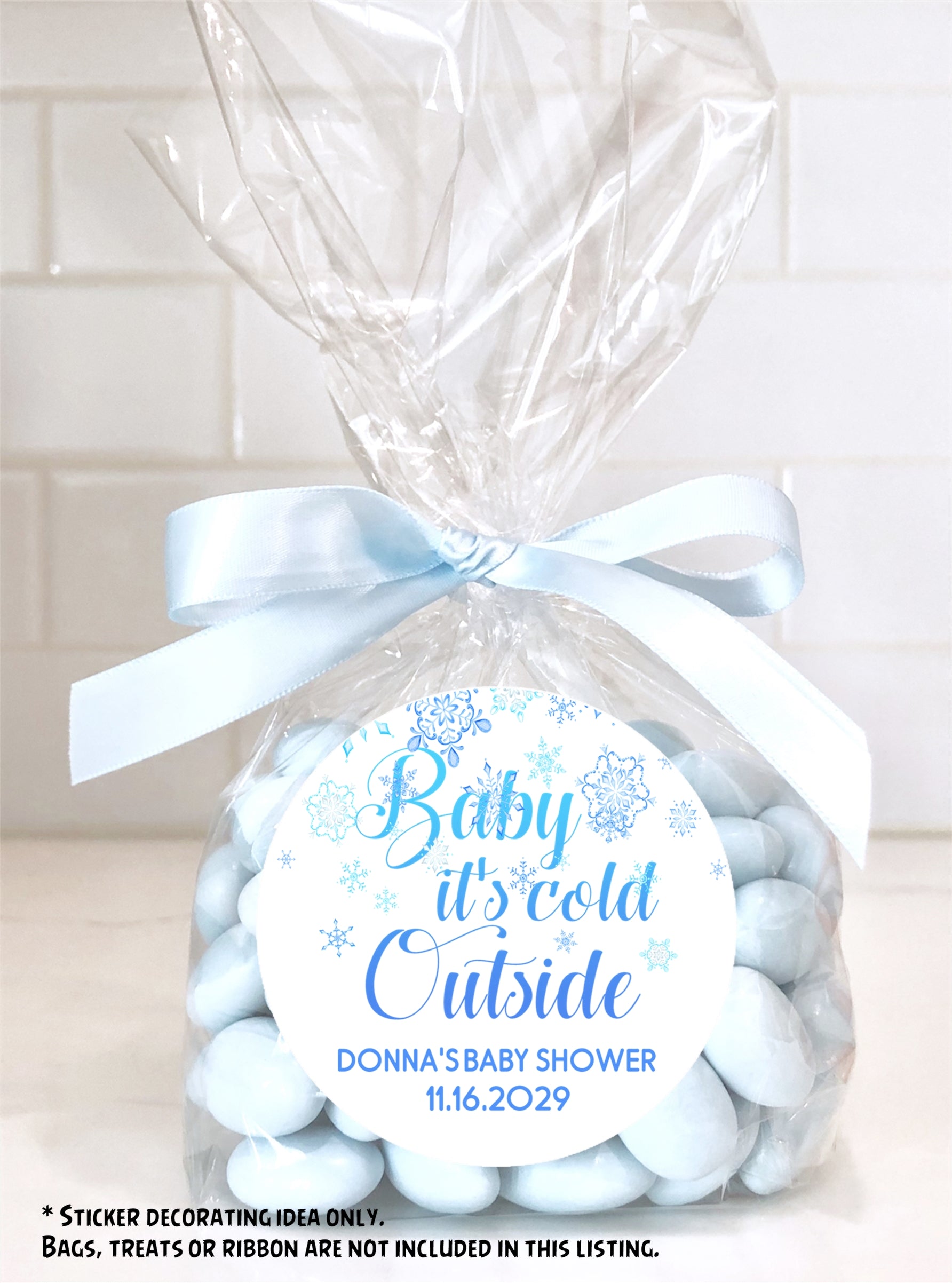 Blue Baby It's Cold Outside Snowflake Baby Shower Stickers