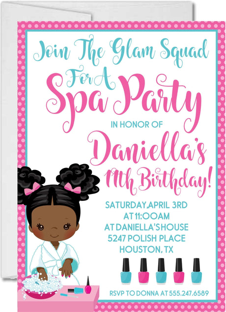 spa birthday party invitations pink teal glam design