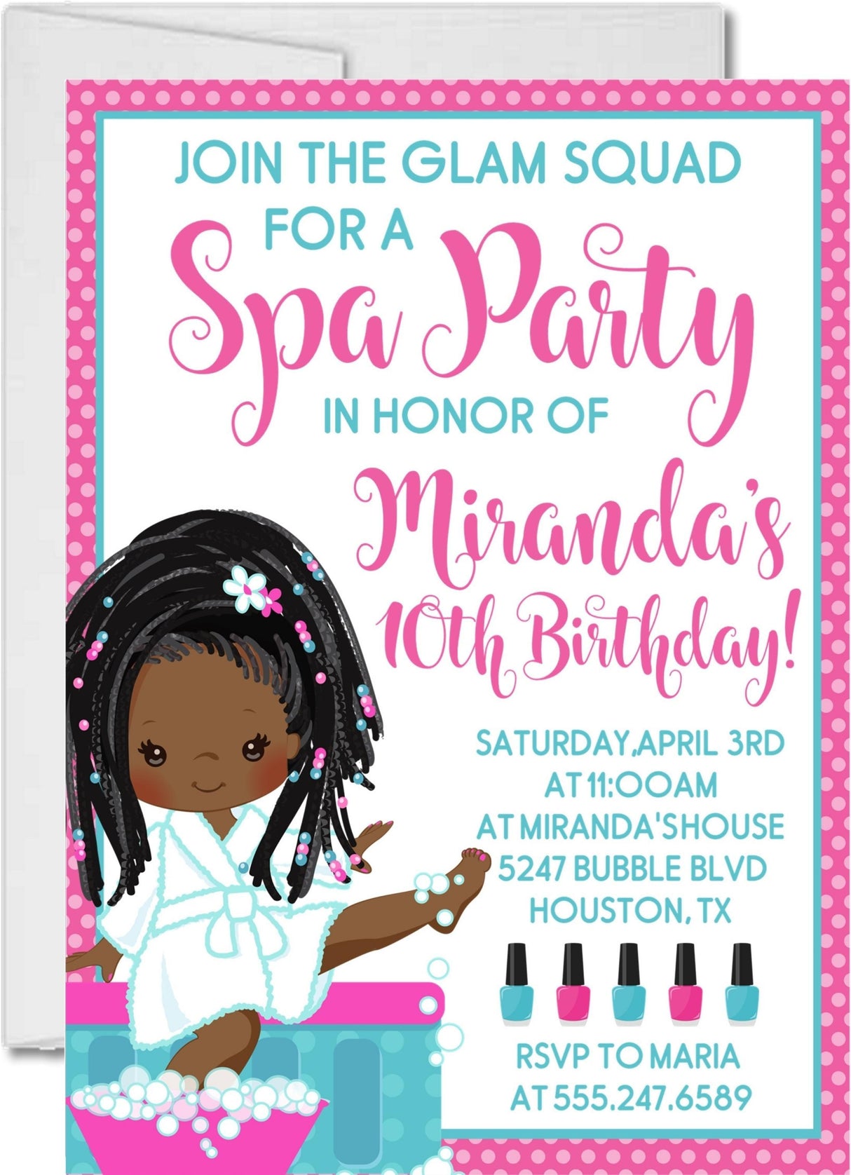 spa birthday party invitations pink teal pamper design