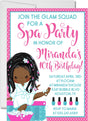 spa birthday party invitations pink teal pamper design
