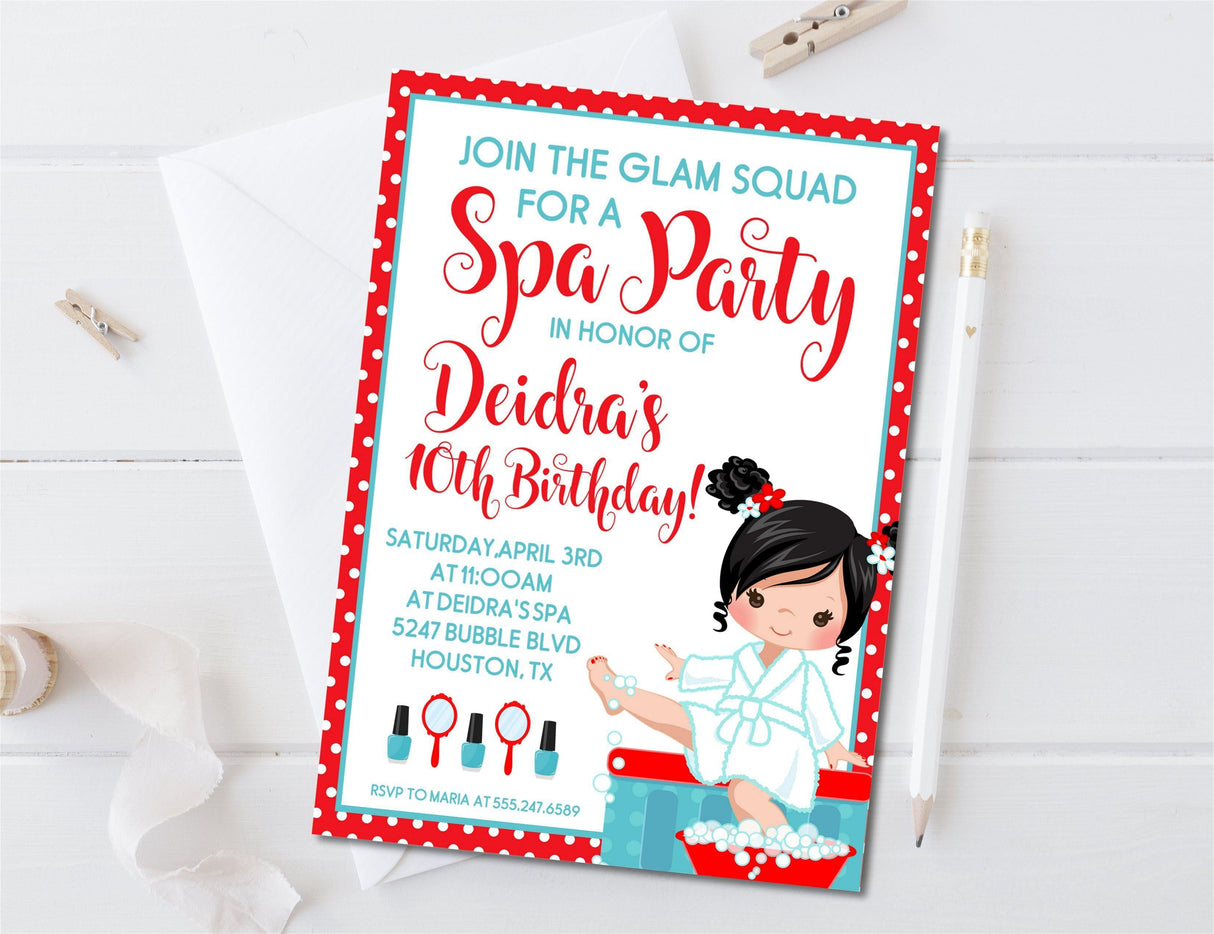 spa invitation cards girls birthday celebration style