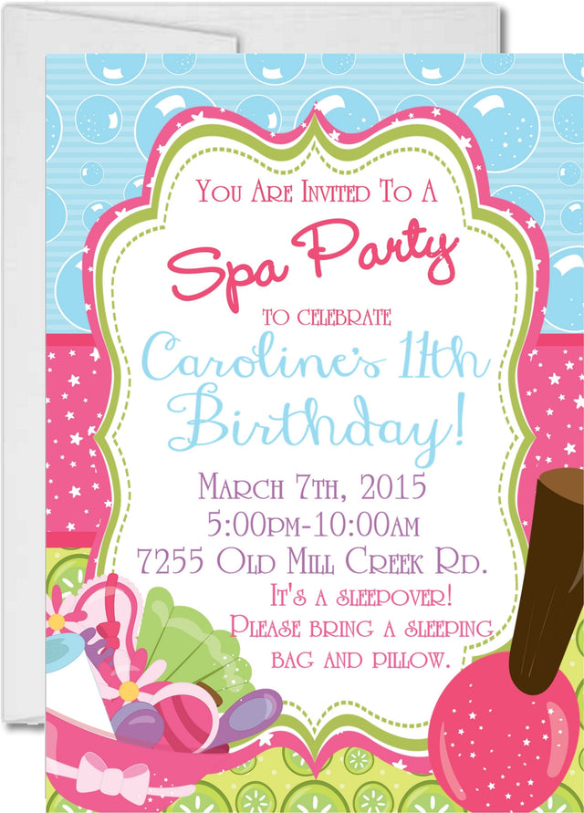 spa party invitations pink aqua pamper design