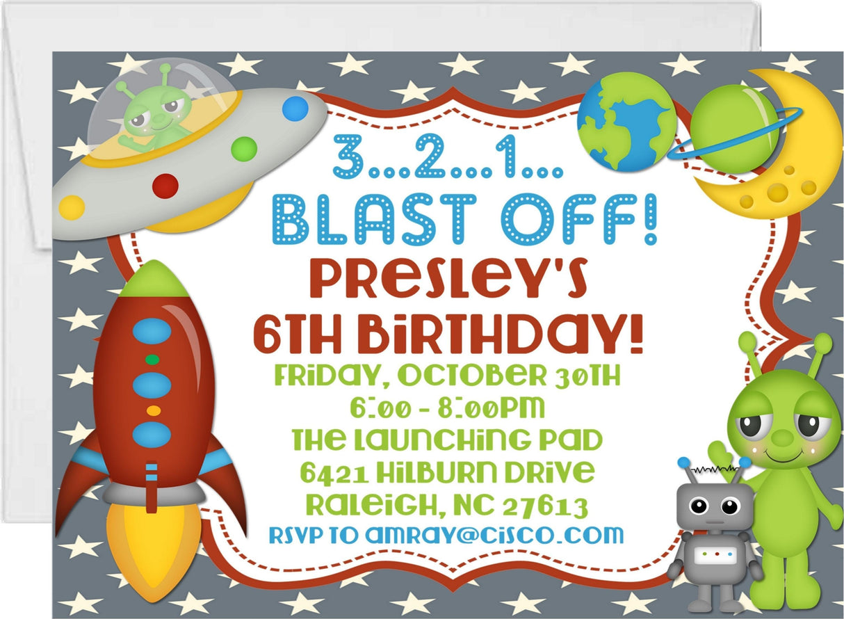 space invitation cards boys birthday party style
