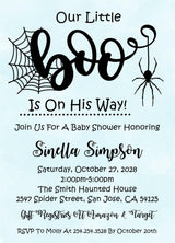 spider baby shower invitation cards blue halloween style