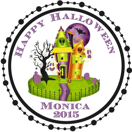spooky halloween graveyard sticker with pumpkin and tombstones