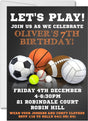 sports birthday party invitations athletic ball design
