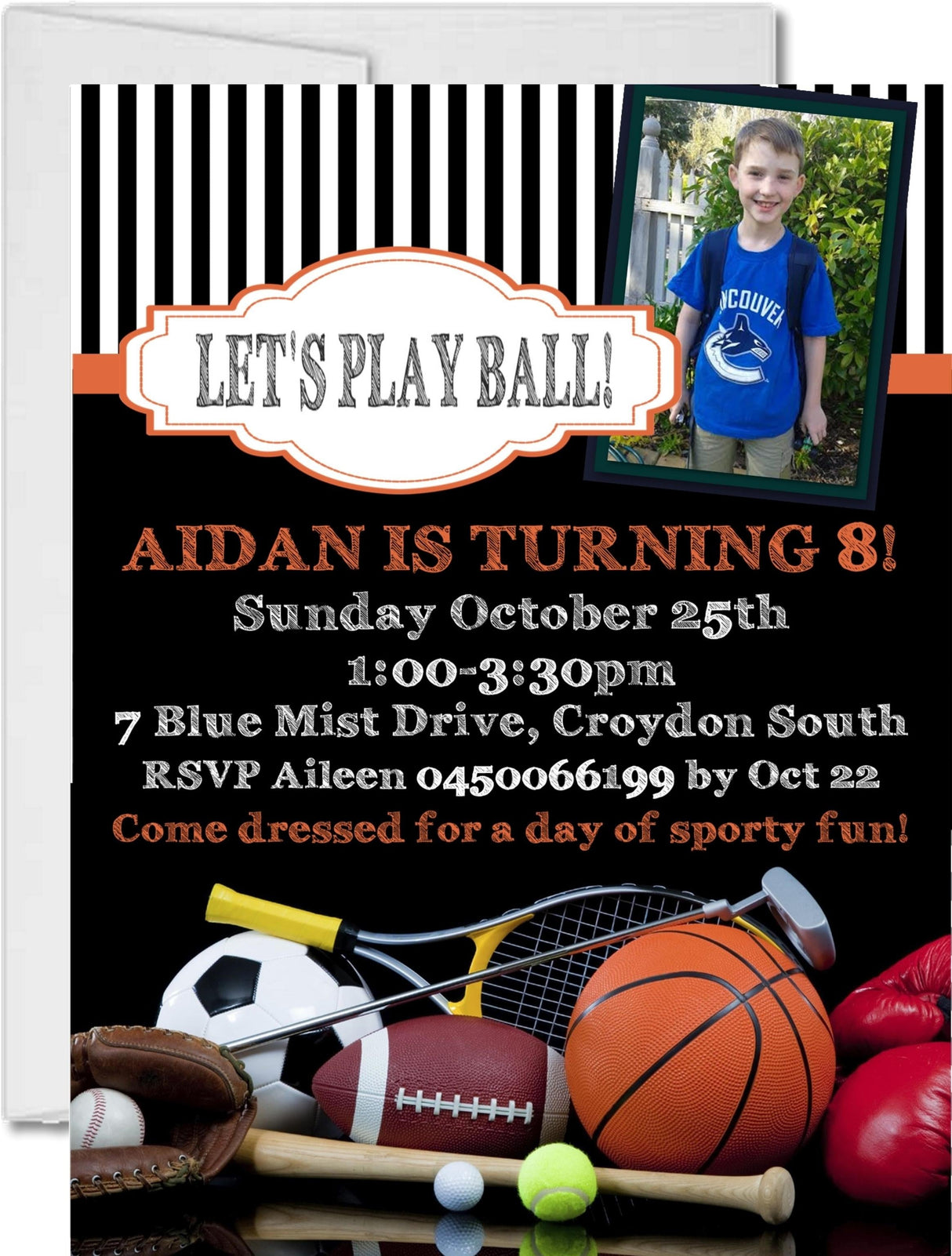 sports birthday party invitations custom photo sports design
