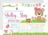 spring teddy bear birthday invitations floral garden design