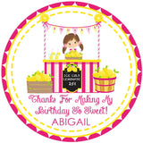 summer party favor sticker with lemonade stand theme