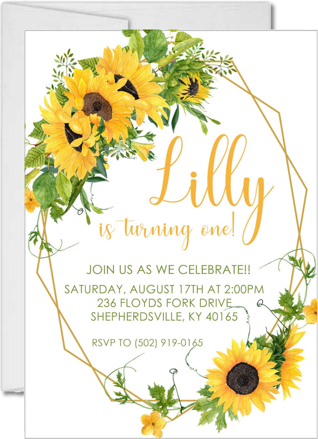 sunflower birthday party invitations botanical floral design