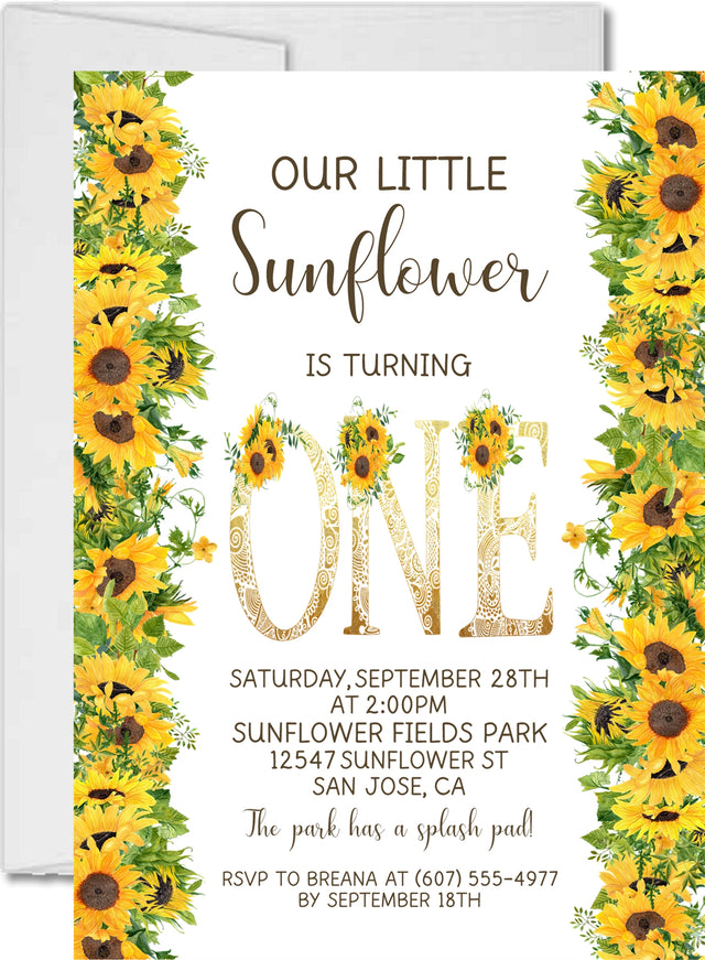 sunflower invitation cards girls first birthday style