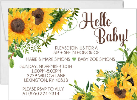 sunflower sip and see invitations rustic floral design