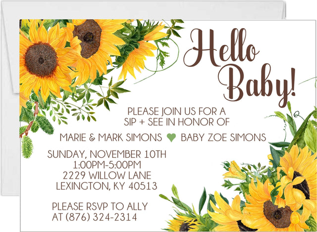 sunflower sip and see invitations rustic floral design